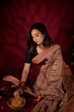 Thumbnail for khanduapata Maroon & Beige Colour Doll Design Cotton Saree For Women