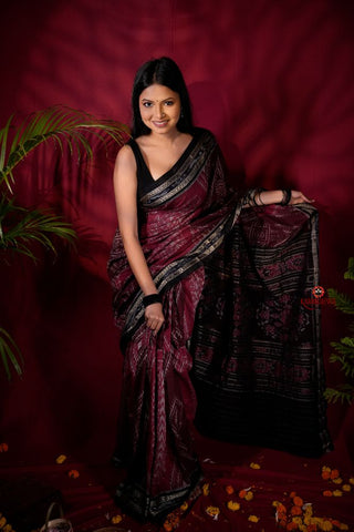 khanduapata Black & Red Colour Body Design Cotton Saree For Women