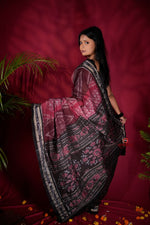 Thumbnail for khanduapata Black & Red Colour Body Design Cotton Saree For Women