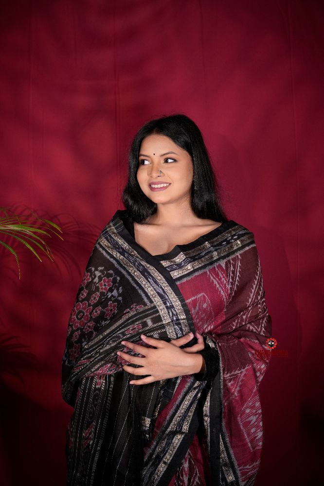 khanduapata Black & Red Colour Body Design Cotton Saree For Women