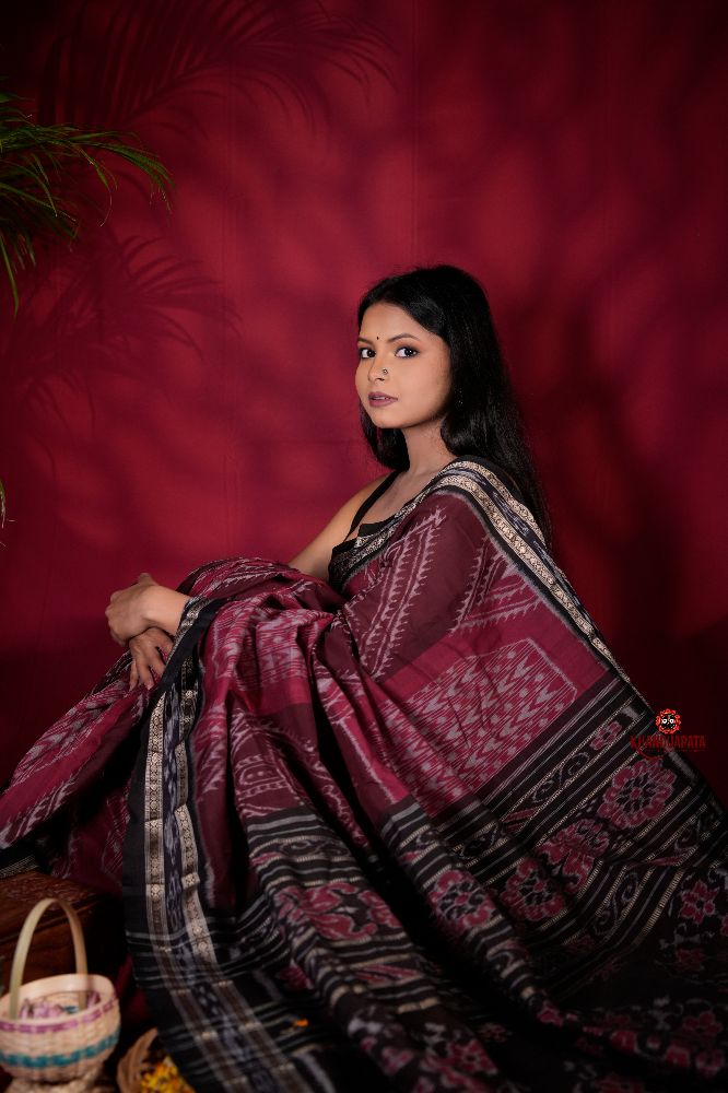 khanduapata Black & Red Colour Body Design Cotton Saree For Women