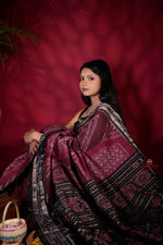 Thumbnail for khanduapata Black & Red Colour Body Design Cotton Saree For Women