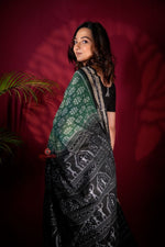 Thumbnail for khanduapata Green & Black Colour Flower Design Cotton Saree For Women