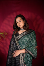 Thumbnail for khanduapata Green & Black Colour Flower Design Cotton Saree For Women