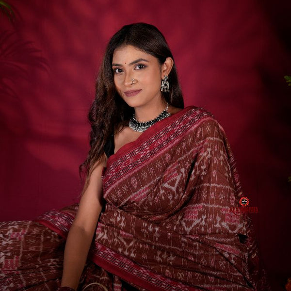 khanduapata Brown & Red Colour Body Design Cotton Saree For Women - Distacart