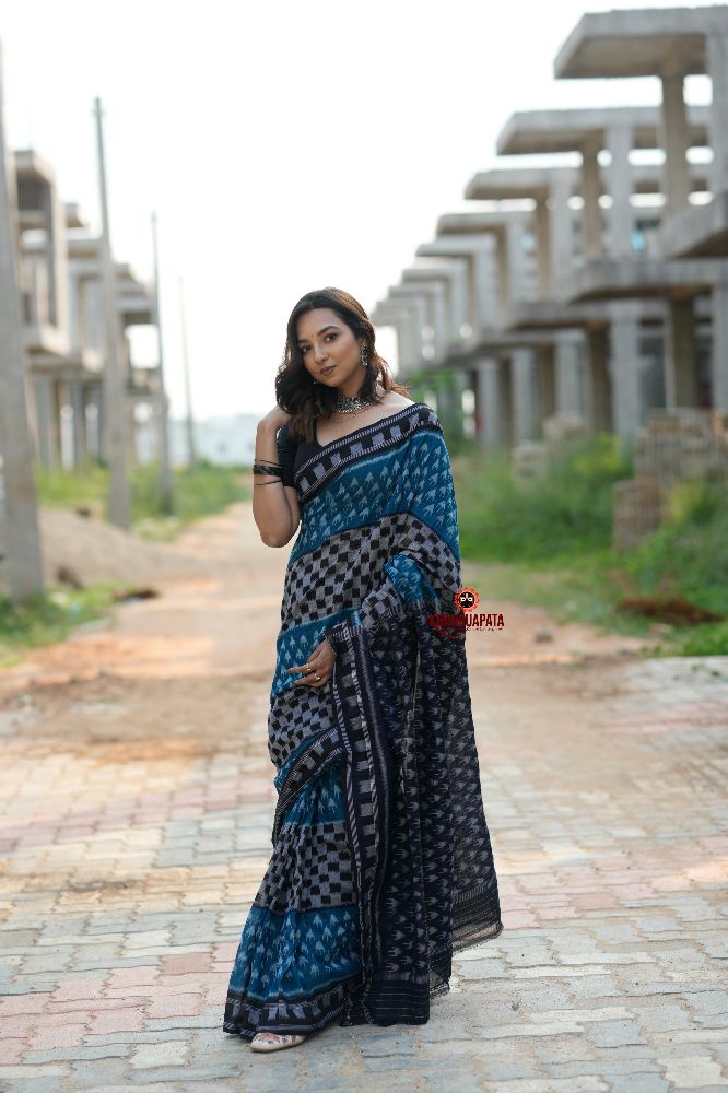 khanduapata Green & Black Colour Box Design Cotton Saree For Women