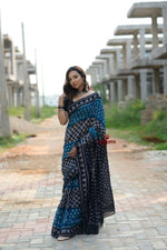 Thumbnail for khanduapata Green & Black Colour Box Design Cotton Saree For Women