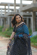 Thumbnail for khanduapata Green & Black Colour Box Design Cotton Saree For Women