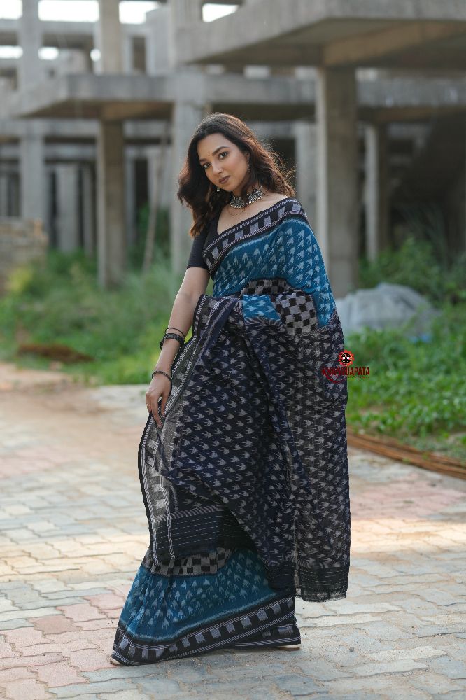 khanduapata Green & Black Colour Box Design Cotton Saree For Women