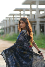 Thumbnail for khanduapata Blue & Black Colour Doll Design Cotton Saree For Women