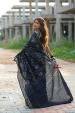 Thumbnail for khanduapata Blue & Black Colour Doll Design Cotton Saree For Women