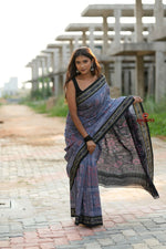 Thumbnail for khanduapata Black & Grey Body Design Cotton Saree For Women