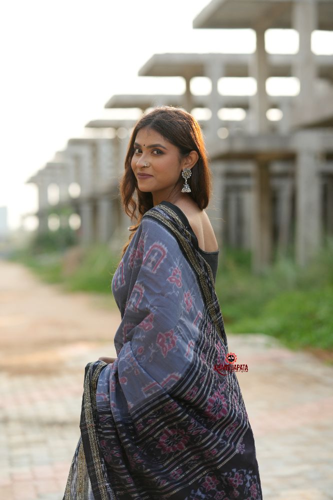 khanduapata Black & Grey Body Design Cotton Saree For Women
