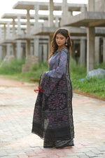 Thumbnail for khanduapata Black & Grey Body Design Cotton Saree For Women