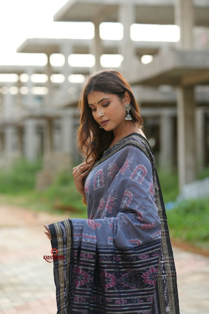 khanduapata Black & Grey Body Design Cotton Saree For Women