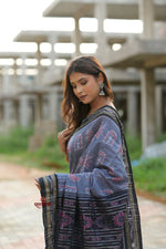 Thumbnail for khanduapata Black & Grey Body Design Cotton Saree For Women