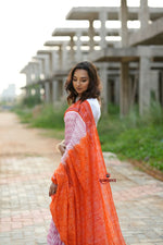 Thumbnail for khanduapata Orange & Pink Border Pasapali Design Cotton Saree For Women