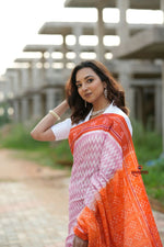 Thumbnail for khanduapata Orange & Pink Border Pasapali Design Cotton Saree For Women