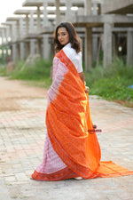Thumbnail for khanduapata Orange & Pink Border Pasapali Design Cotton Saree For Women