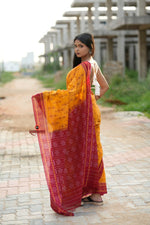Thumbnail for khanduapata Red & Yellow Doll Design Cotton Saree For Women