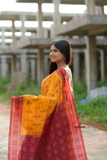 Thumbnail for khanduapata Red & Yellow Doll Design Cotton Saree For Women