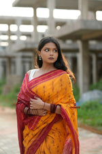Thumbnail for khanduapata Red & Yellow Doll Design Cotton Saree For Women