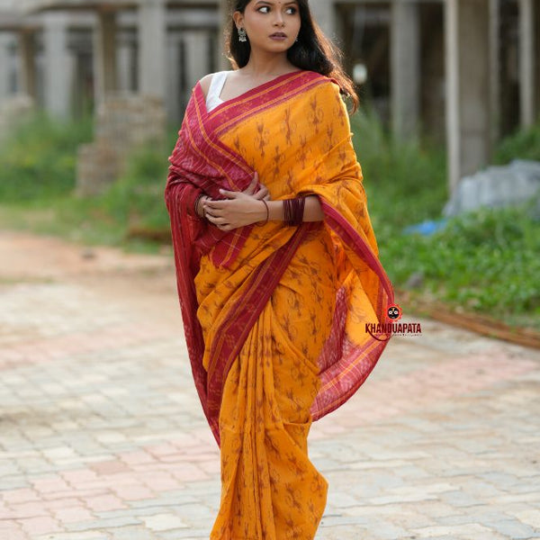 khanduapata Red & Yellow Doll Design Cotton Saree For Women - Distacart