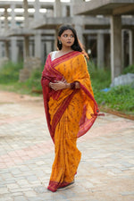 Thumbnail for khanduapata Red & Yellow Doll Design Cotton Saree For Women