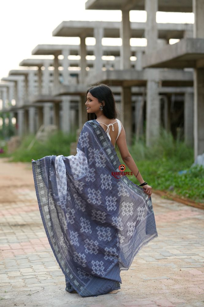 khanduapata Grey & White Body Design Cotton Saree For Women
