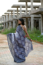 Thumbnail for khanduapata Grey & White Body Design Cotton Saree For Women