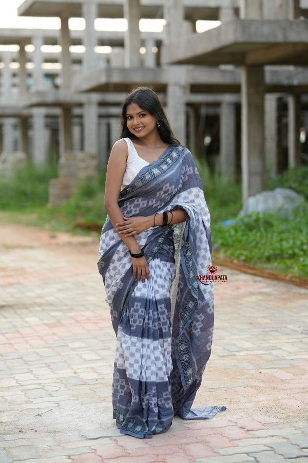 khanduapata Grey & White Body Design Cotton Saree For Women