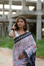 Thumbnail for khanduapata White & Black Multi Colour Box Design Cotton Saree For Women