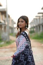 Thumbnail for khanduapata White & Black Multi Colour Box Design Cotton Saree For Women