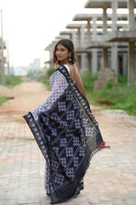 Thumbnail for khanduapata White & Black Multi Colour Box Design Cotton Saree For Women