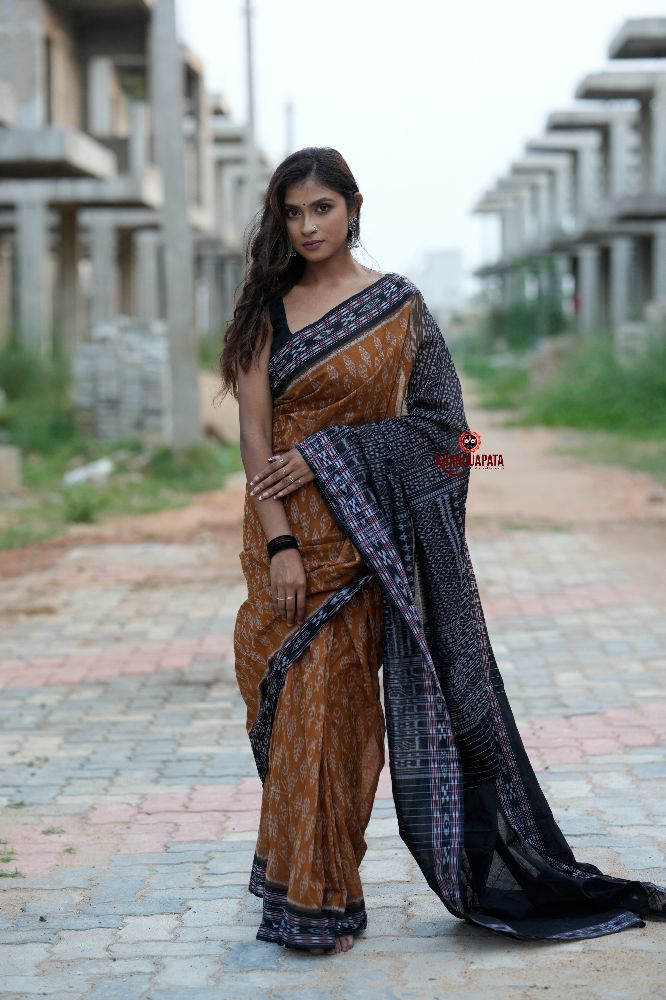 khanduapata Black & Brown Body Design Cotton Saree For Women