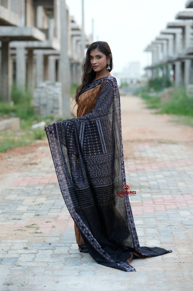 khanduapata Black & Brown Body Design Cotton Saree For Women