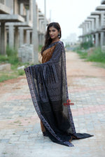 Thumbnail for khanduapata Black & Brown Body Design Cotton Saree For Women