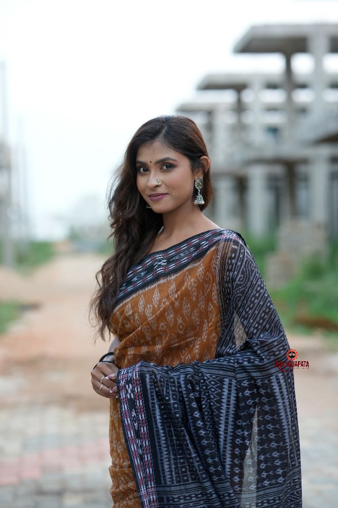 khanduapata Black & Brown Body Design Cotton Saree For Women