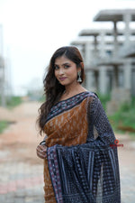 Thumbnail for khanduapata Black & Brown Body Design Cotton Saree For Women