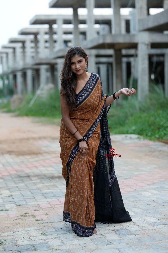 khanduapata Black & Brown Body Design Cotton Saree For Women