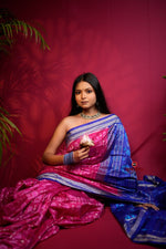 Thumbnail for khanduapata Blue & Red Tribal Design Silk Saree For Women