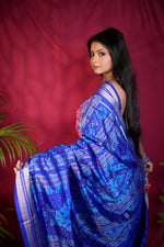 Thumbnail for khanduapata Blue & Red Tribal Design Silk Saree For Women