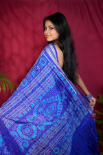 Thumbnail for khanduapata Blue & Red Tribal Design Silk Saree For Women
