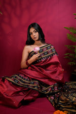 Thumbnail for khanduapata Black & Maroon Colour Double Border Dot Design Silk Saree For Women