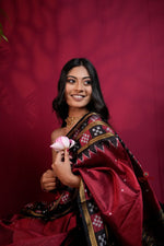 Thumbnail for khanduapata Black & Maroon Colour Double Border Dot Design Silk Saree For Women