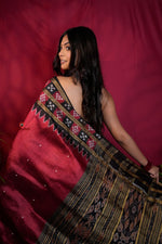 Thumbnail for khanduapata Black & Maroon Colour Double Border Dot Design Silk Saree For Women