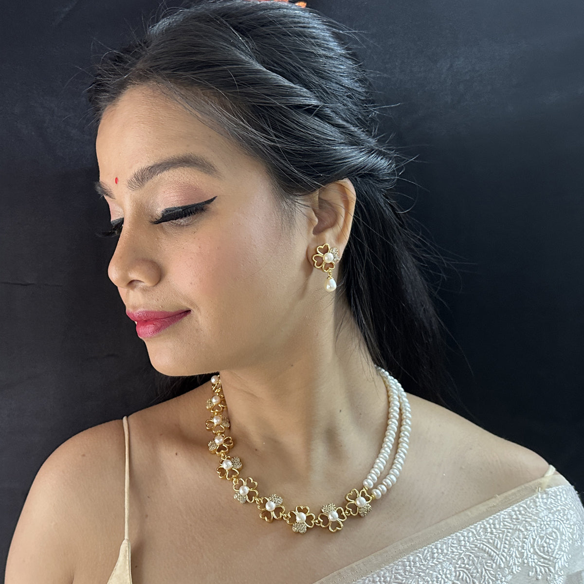 J Pearls Leena 2 Lines Pearl Necklace - Distacart