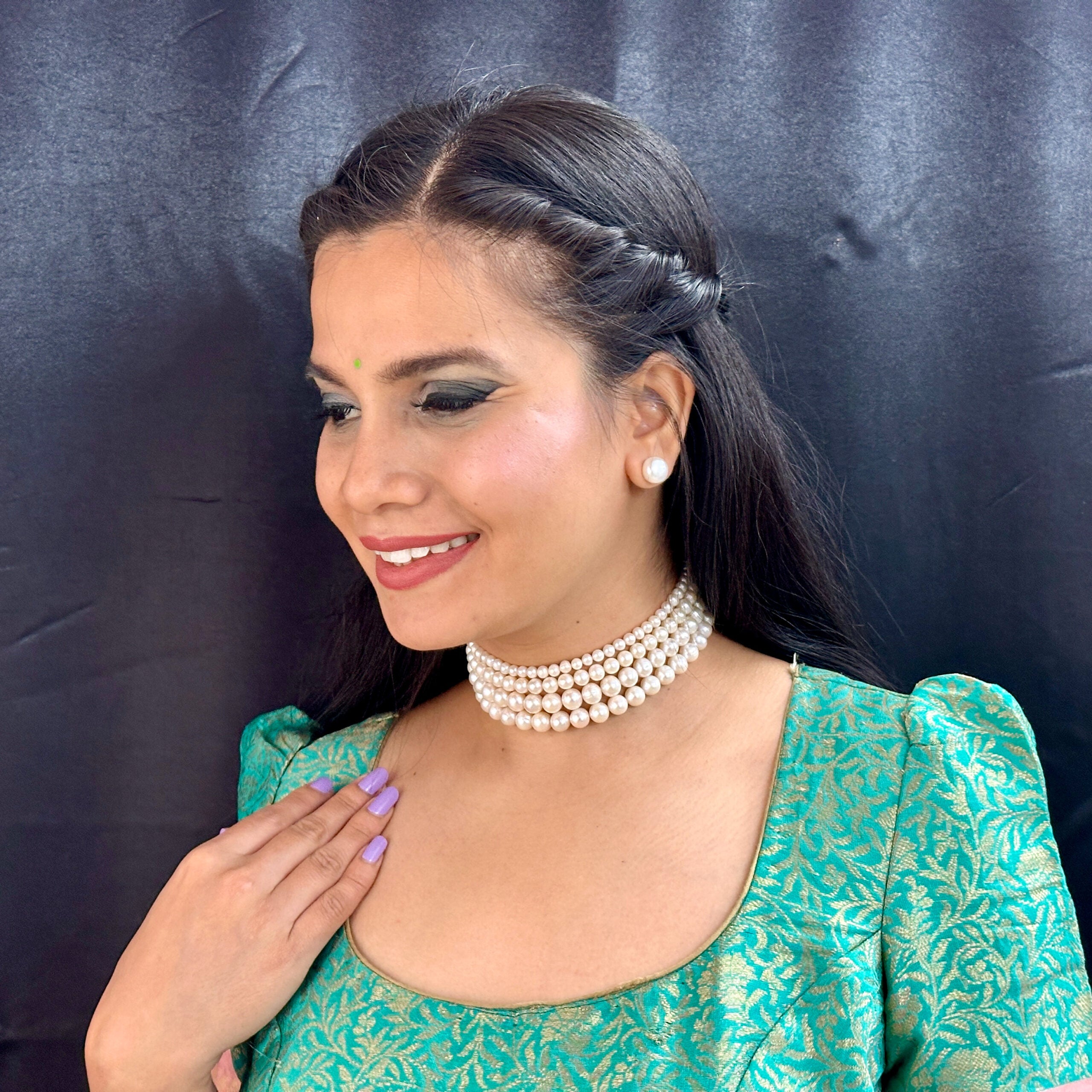 J Pearls Naira 4 Lines Pearl Choker Set - Distacart