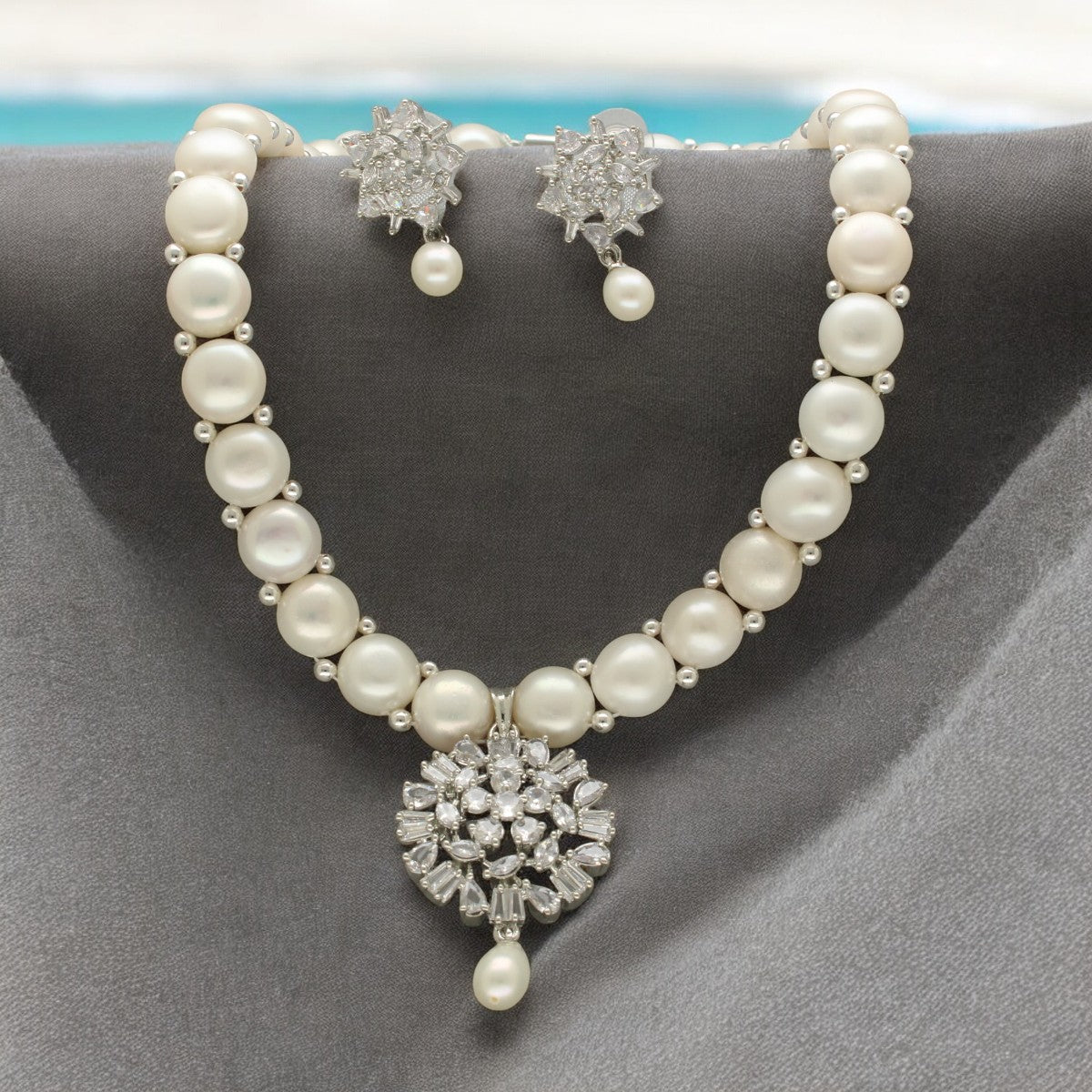 J Pearls Dazzling Divinity Pearl Necklace Set - Distacart