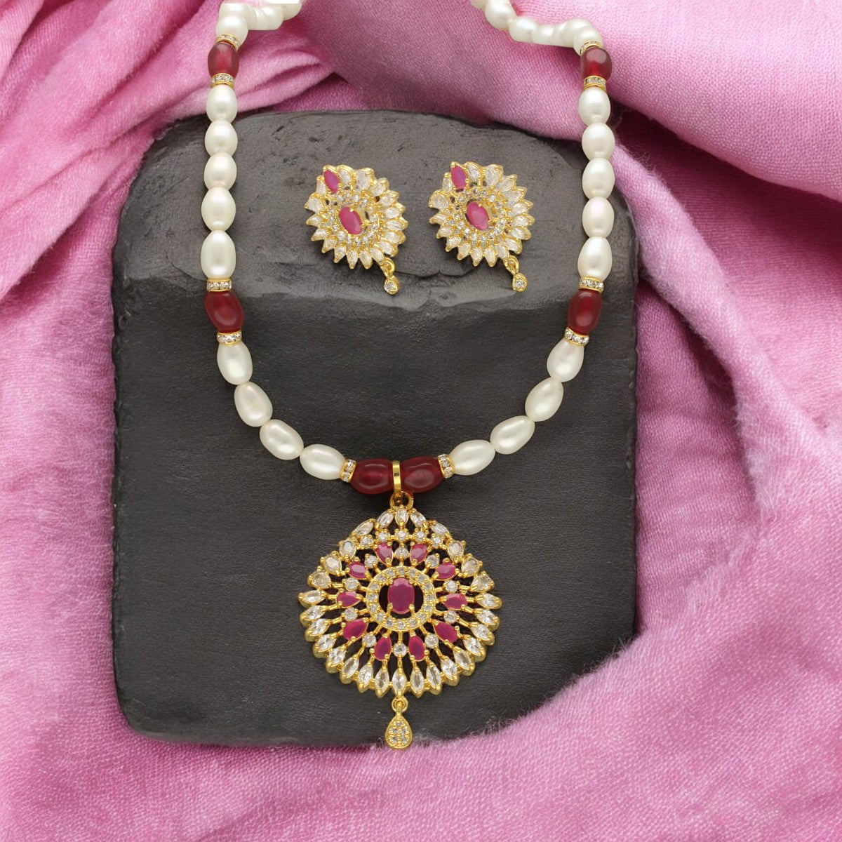 J Pearls Rinay Pearl Necklace Set - Distacart